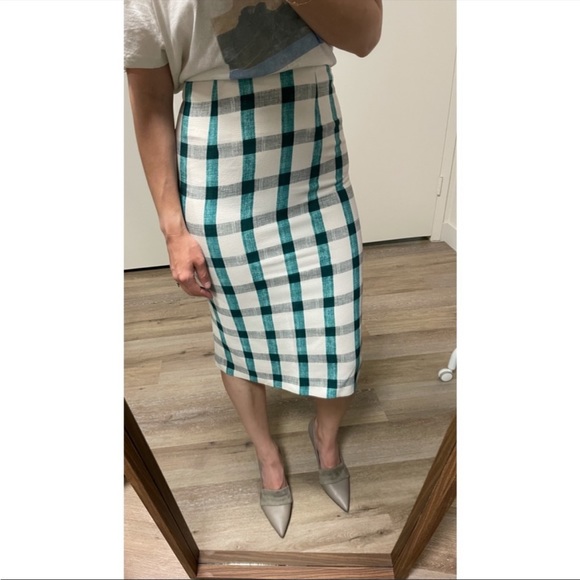 Zara green and white plaid pencil midi skirt - Picture 4 of 6